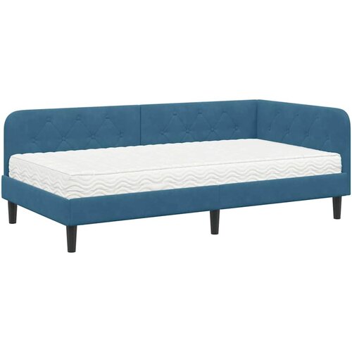 vidaXL Kotna postelja z vzmetnico z vzglavjem Modra 90 x 190 cm Žamet, (5000106609) Cene