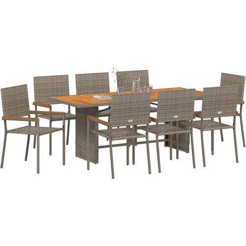  Vrtni set za objed 9 kom. Siva poliratan 190 x 80 x 75 cm Slike