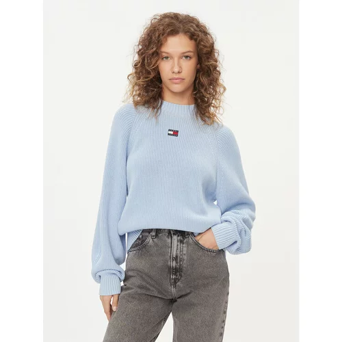 Tommy Jeans Pulover Badge DW0DW16536 Modra Relaxed Fit