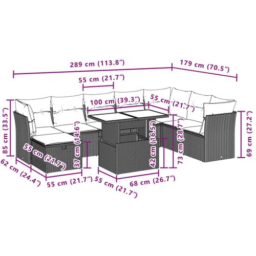 VidaXL 9-dijelni set vrtnih sofa s jastucima bež od poliratana Slike