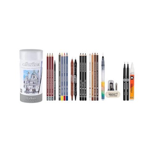  Umjetnički kpl Cretacolor urban sketching (grafitne olovke, bojice aquarel marino, kist, &amp;scaron;iljilo) Slike