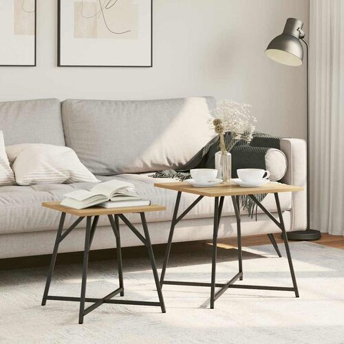  Set pomoćnih stolića 2 pcs Umjetnički hrast i crna Cijene