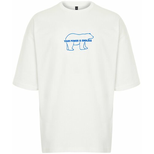 Trendyol Ecru Oversize/Wide Cut Gel Animal Printed 100% Cotton T-shirt Slike