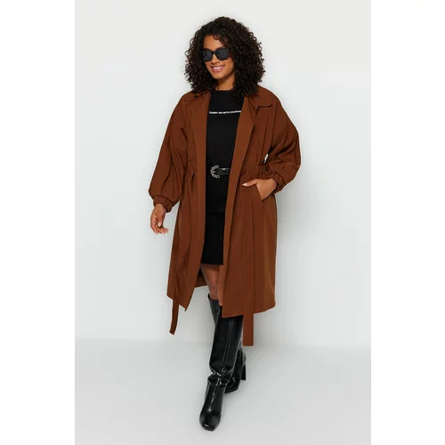 Trendyol Curve Plus Size Trench Coat - Brown - Basic