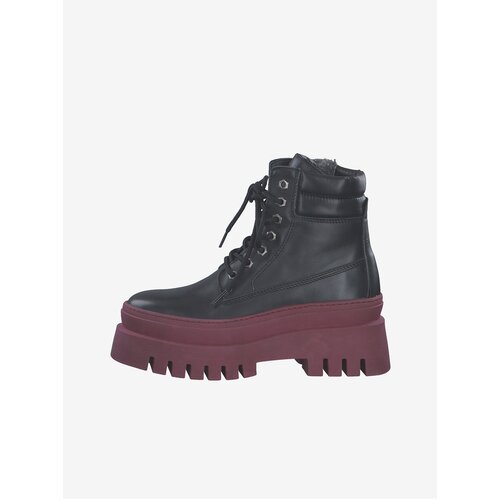 Tamaris Burgundy-black leather ankle boots with fur - Ladies Cene