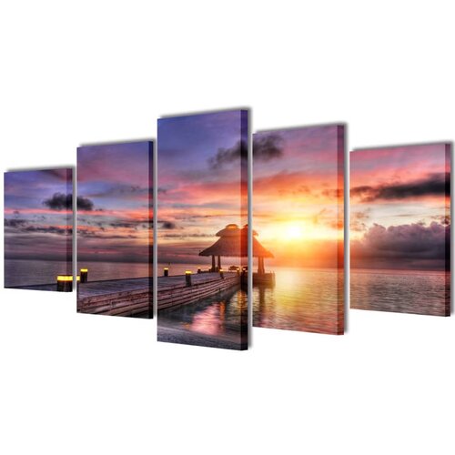  Zidne Slike na Platnu s Printom Pje&scaron;čane Plaže i Paviljona 100 x 50 cm Cijene