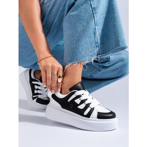 SHELOVET Black and white women&amp;#039;s sneakers with thick sole Slike