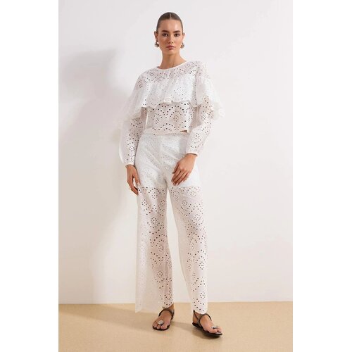 TRENDYOLMILLA ženske pantalone Twoss26Pl00028, bela-bela Cene