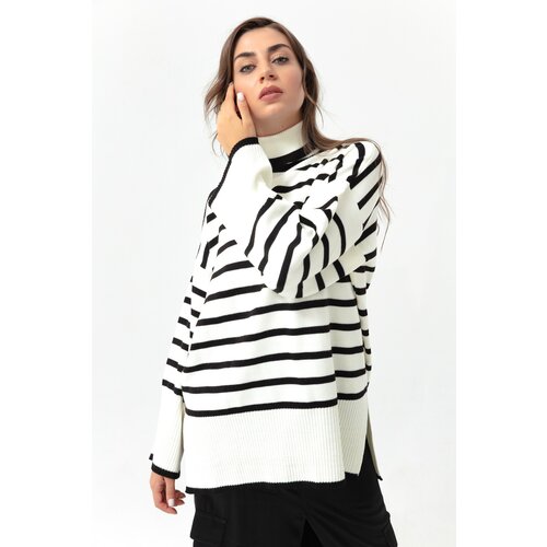 Lafaba Women's White Turtleneck Striped Knitwear Sweater Slike