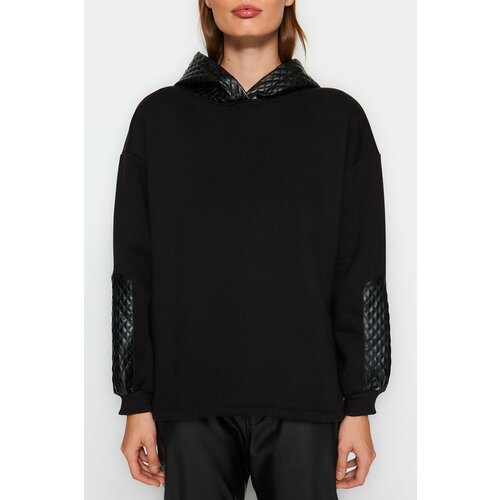 Trendyol Black Thick Fleece Inside Quilted Oversize/Wide-Cut Hoodie, Knitted Sweatshirt Cene