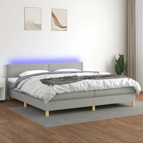  Box spring postelja z vzmetnico LED sv. siva 200x200 cm blago, (20727089)