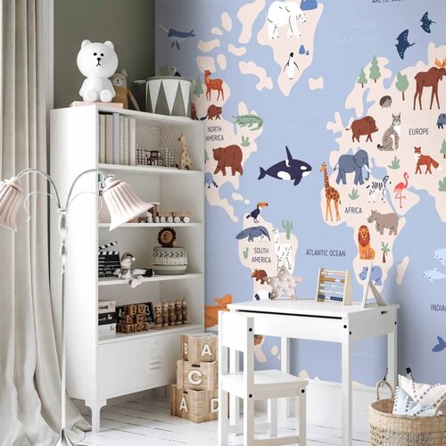  Foto tapeta - World Map With Animal Illustrations 490x350 Samoljepljiva Cene
