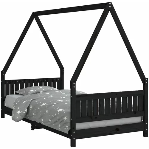 vidaXL Otroški posteljni okvir črn 90x190 cm trdna borovina, (20916942)