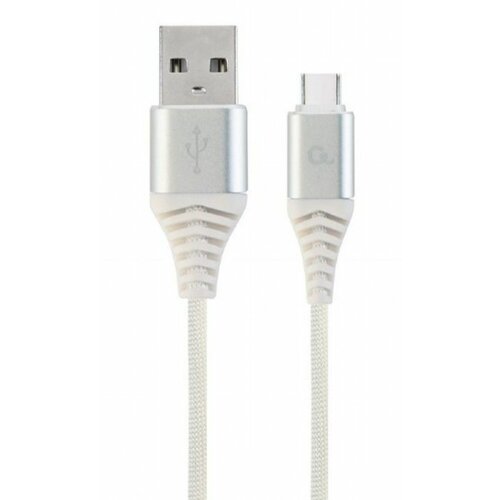 Cablexpert CC-USB2B-AMCM-2M-BW2 Premium cotton braided Type-C USB charging -data cable,2m, silver/white Slike