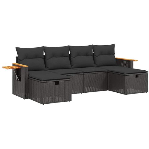  6-dijelni set vrtnih sofa s jastucima crni od poliratana Crna 61.5 x 62 x 69 cm Slike