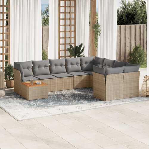 vidaXL 10-dijelni set vrtnih sofa s jastucima bež od poliratana Cijene