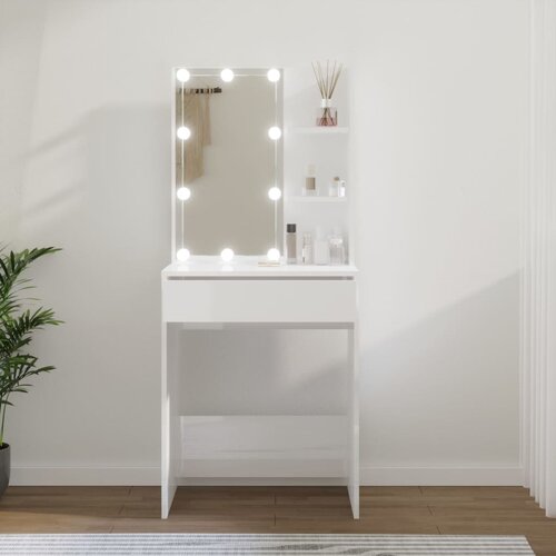 VidaXL toaletni stolić s led svjetlima sjajni bijeli 60 x 40 x 140 cm Slike
