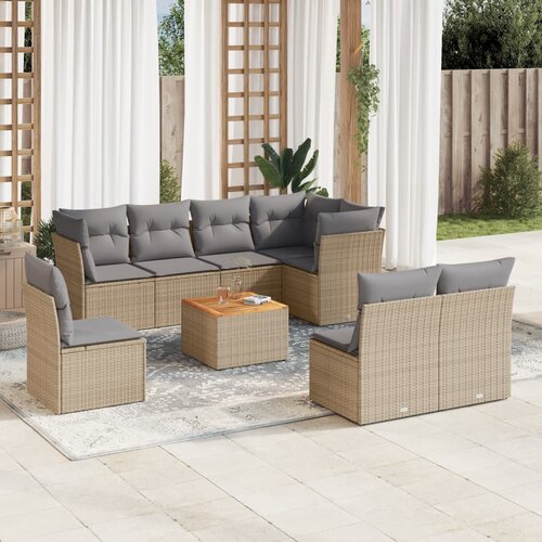 vidaXL 9-dijelni set vrtnih sofa s jastucima bež od poliratana Cijene