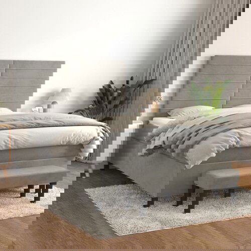 vidaXL Box spring postelja z vzmetnico svetlo siv 140x190 cm žamet Cene
