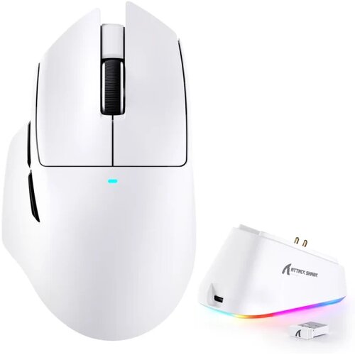 Attack Shark bežični gaming mi&amp;scaron; V6 PAW3311/25000 dpi/omron switches/white + charging dock Slike