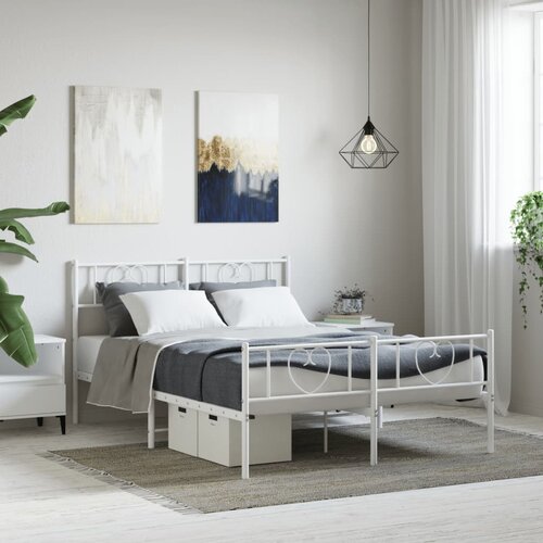 VidaXL Kovinski posteljni okvir z vzglavjem in vznožjem bel 160x200 cm Slike