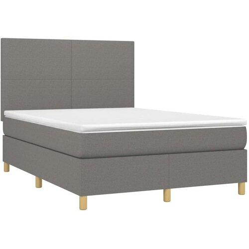 VidaXL Krevet box spring s madracem LED tamnosivi 140x190 cm tkanina Slike