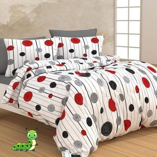 Gusenica posteljina sa crvenim, sivim i crnim krugovima - 140x220 Slike