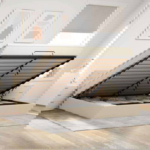 vidaXL Otomanski posteljni okvir z vzmetnico krem 160x200 cm blago Cene