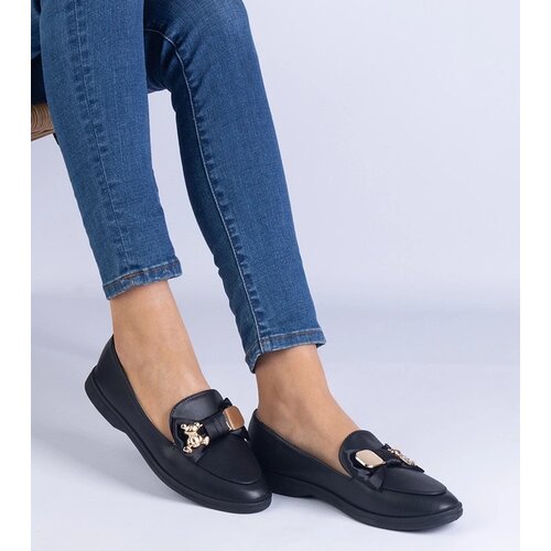 D/CEO marka niezdefiniowana Black loafers decorated with a bow and a gold teddy bear Nensi Cene