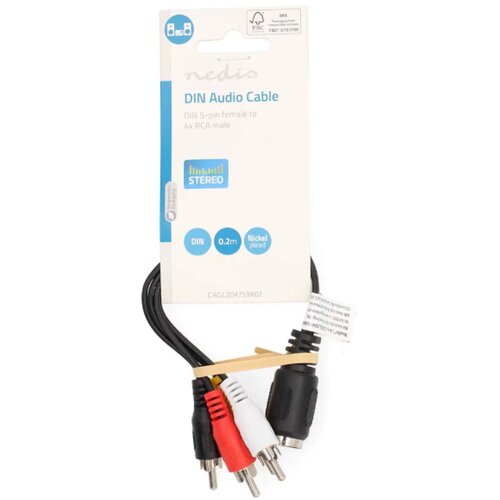 Nedis CAGL20475BK02 din audio kabl, din 5-Pin ženski, 4x rca muški, niklovan, 0.20 m, okrugli, pvc, crni Cene