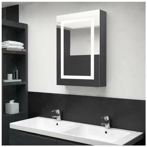  LED kopalniška omarica z ogledalom sijoče siva 50x13x70 cm
