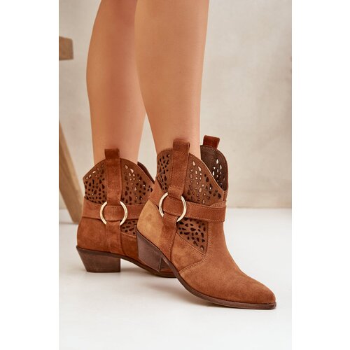 Zazoo Suede Cowboy Ankle Boots with Perforation on Heel 2994 Camel Slike