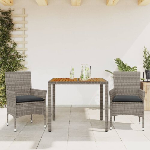  3-dijelni vrtni blagovaonski set s jastucima poliratan i bagrem Siva 90 x 90 x 75 cm Cene