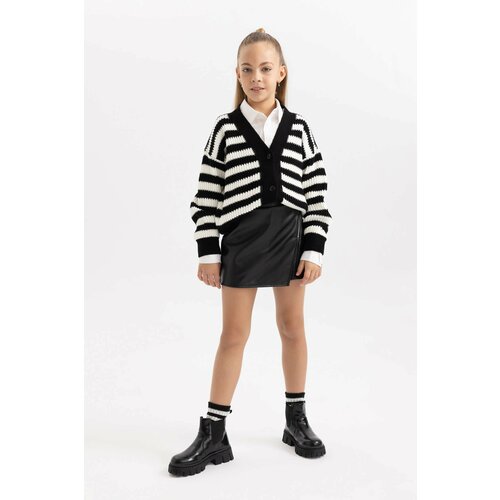 Defacto Girl Faux Leather Regular Fit Knitted Skirt Slike