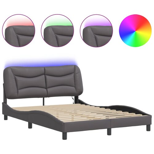 vidaXL Okvir kreveta s LED svjetlima sivi 140 x 190 cm od umjetne kože Cene