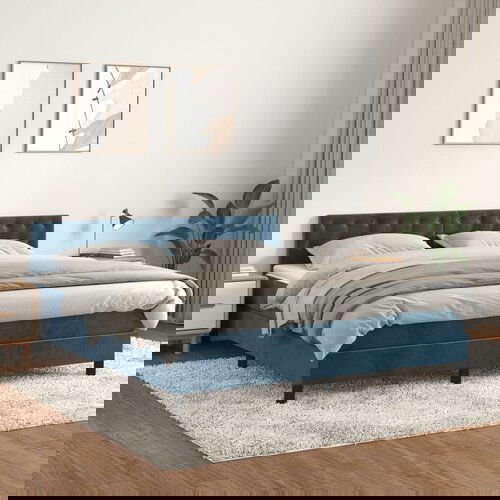 The Living Store Box spring postelja z vzmetnico temno modra 180x200 cm žamet - Box Spring Postelja, (21489974) Cene