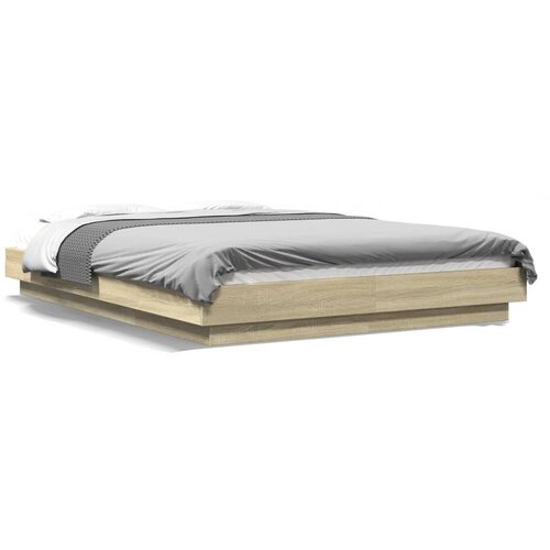 VidaXL Okvir za krevet s LED svjetlima boja hrasta 135 x 190 cm drveni Slike