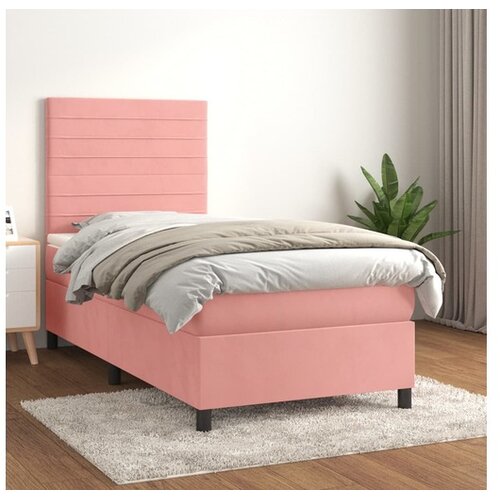  Box spring postelja z vzmetnico roza 100x200 cm žamet Cene