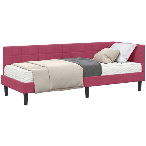 vidaXL Kutni krevetni okvir s madracem 2 pcs Zelena Baršun - boja crnog vina 80 x 200 cm Cene