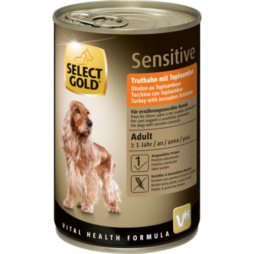 Select Gold hrana za pse dog sensitive adult ćuretina,artičoka 400g konzerva Slike