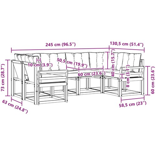  Set vanjskih sofa 6 kom. Prirodna i krem Smeđa 245 x 130,5 x 73 cm Slike