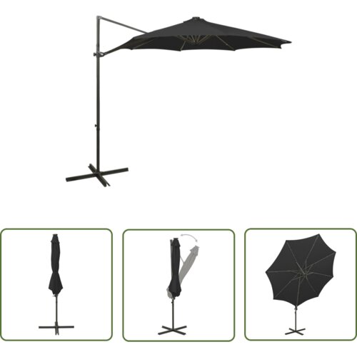  The Living Store Vrtni senčnik z LED lučkami črn 300 cm - Previsni Senčnik, (21743039) Slike