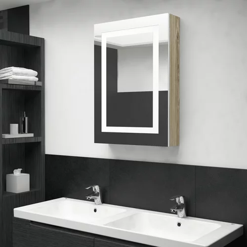 vidaXL LED kopalniška omarica z ogledalom bela in hrast 50x13x70 cm, (20622308)