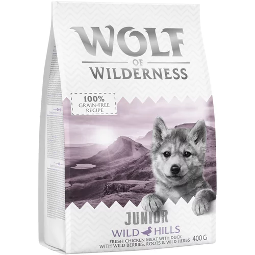 Wolf of Wilderness Probno pakiranje! suha hrana za pse - NOVO: JUNIOR Wild Hills - pačetina (400 g)