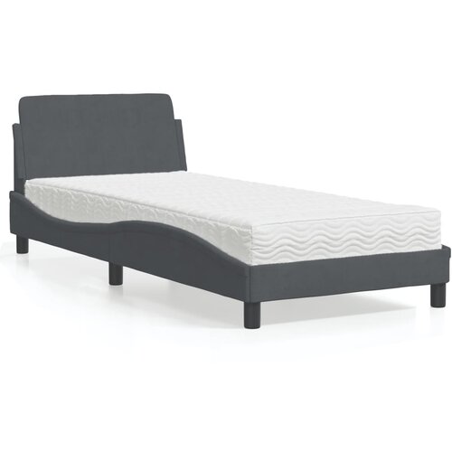 VidaXL Postelja z vzmetnico temno siva 90x200 cm žamet Slike