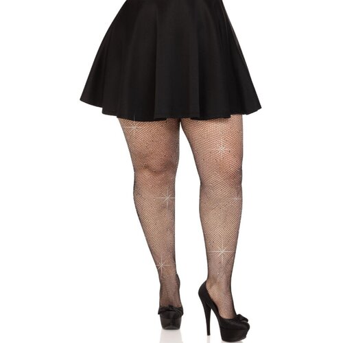 Leg Avenue crystalized mesh stockings black plus size Cene