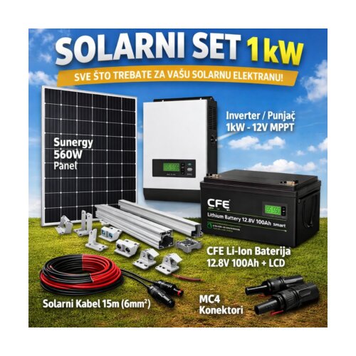  Solarni Sustav Off-Grid 1kW &amp;ndash; 560W &amp;ndash; LFP Autonomija Slike