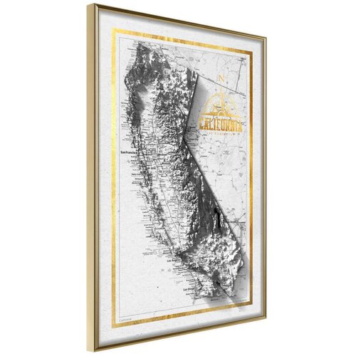  Poster - Raised Relief Map: California 20x30 Slike