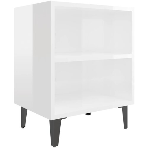 VidaXL Nočna omarica s kovinskimi nogami visok sijaj bela 40x30x50 cm, (20624253) Slike