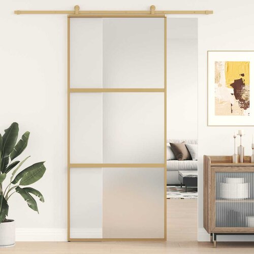  Klizna vrata zlatna 90 x 205 cm matirano staklo ESG i aluminij Slike